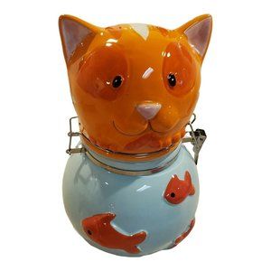 Boston Warehouse Hand-painted Fishbowl Cat Hinged Jar